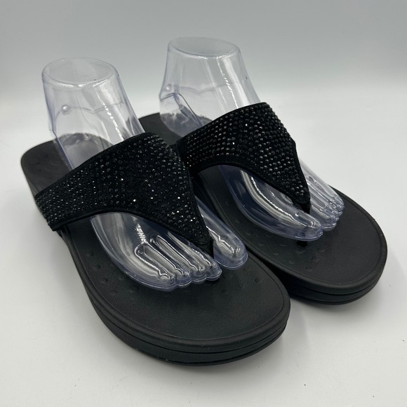 Vionic Naples Black Rhinestone Embellished Wedge Flip Flop  Vionic Naples Rhinestone Thong Sandals Black Comfort Slides wedge  W11 EU43